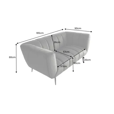 Invicta Sofa Noblesse 2 osobowa szary aksamit 165cm / 45050