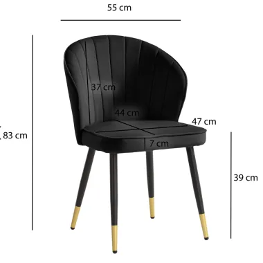 Wohnling Krzesło tapicerowane VENEZIA czarny aksamit 47cm / WL6.951