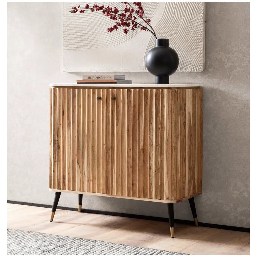 Wohnling Komoda na wino z elementami lameli akacja 95cm / WL7.156