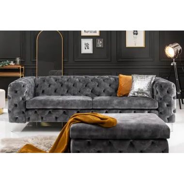 Invicta Chesterfield Sofa 3-osobowa MODERN BAROCK ciemnoszary aksamit 235cm / 45972