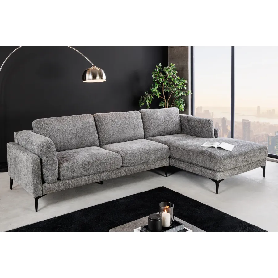 Invicta Sofa narożna MANHATTAN tkanina teksturowana szara 295 x 88 x 85cm / 44278