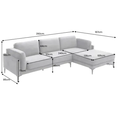 Invicta Sofa narożna MANHATTAN tkanina teksturowana szara 295 x 88 x 85cm / 44278