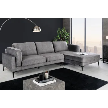 Invicta Sofa narożna MANHATTAN prawo stronny szary aksamit 295 x 88 x 85cm / 44277