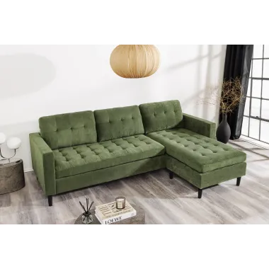 Invicta Sofa narożna STOCKHOLM zielony sztruks 220cm / 44152