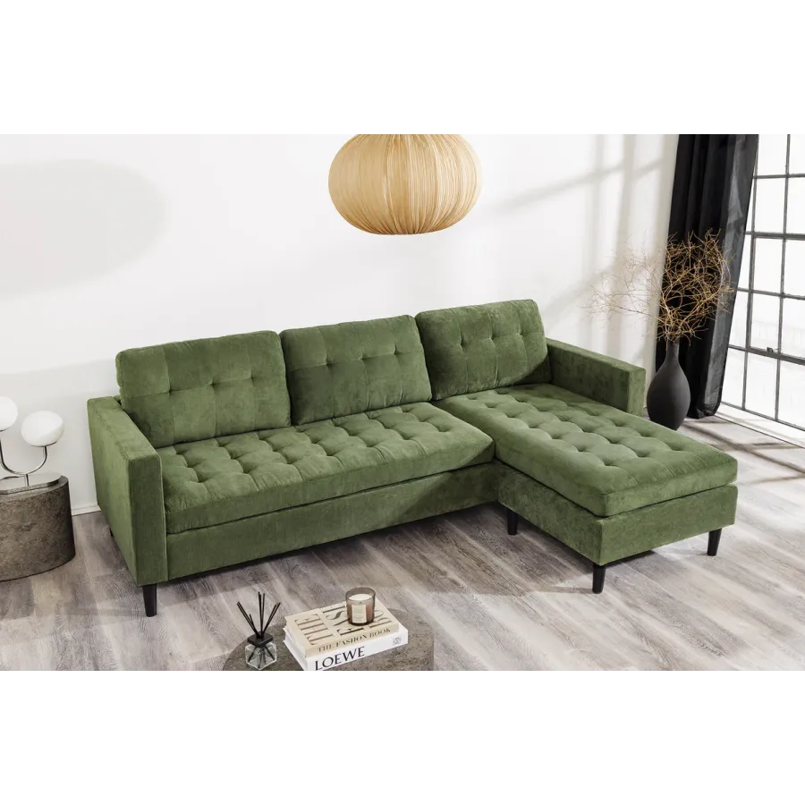 Invicta Sofa narożna STOCKHOLM zielony sztruks 220cm / 44152