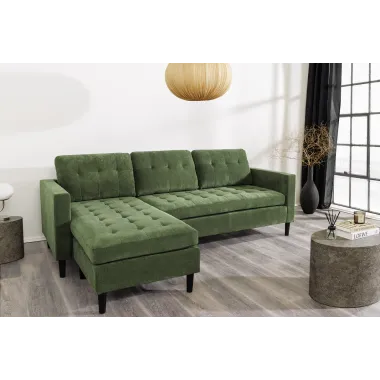 Invicta Sofa narożna STOCKHOLM zielony sztruks 220cm / 44152