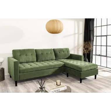 Invicta Sofa narożna STOCKHOLM zielony sztruks 220cm / 44152