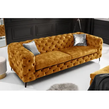 Invicta Chesterfield Sofa 3-osobowa MODERN BAROCK musztardowo żółty aksamit 235cm / 44392