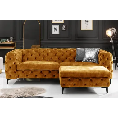 Invicta Chesterfield Sofa 3-osobowa MODERN BAROCK musztardowo żółty aksamit 235cm / 44392