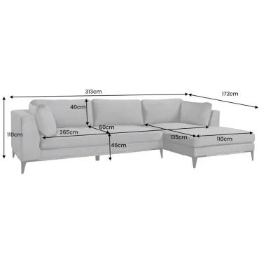 Invicta SIGNUM Kanapa narożna 3-osobowa z pufą prawa aksamit taupe 313 x 110 x 103cm / 44538