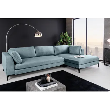 Invicta SIGNUM Kanapa narożna 3-osobowa z pufą prawa aksamit turkus 313 x 110 x 103cm / 44535