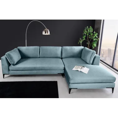 Invicta SIGNUM Kanapa narożna 3-osobowa z pufą prawa aksamit turkus 313 x 110 x 103cm / 44535