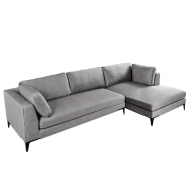 Invicta SIGNUM Kanapa narożna 3-osobowa z pufą prawa aksamit szary 313 x 110 x 103cm / 44449