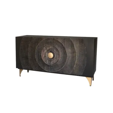 Invicta Komoda GOLDEN SUNSET czarne złoto z drewna mango 3D 140 x 75 x 38cm / 46658