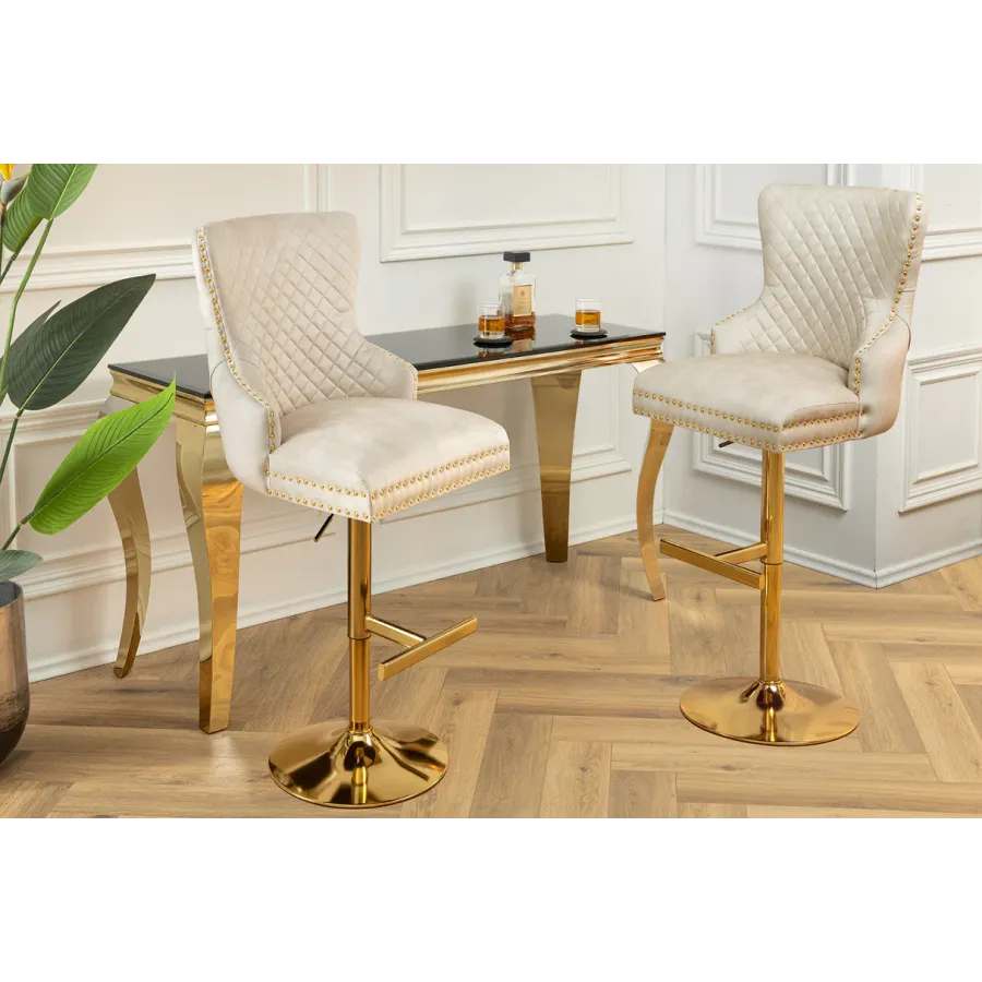 Invicta Krzesło barowe CASTLE z regulacją wysokości beżowy aksamit 51cm / 46149