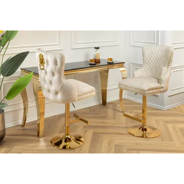 Invicta Krzesło barowe CASTLE z regulacją wysokości beżowy aksamit 51cm / 46149