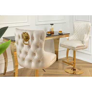 Invicta Krzesło barowe CASTLE z regulacją wysokości beżowy aksamit 51cm / 46149