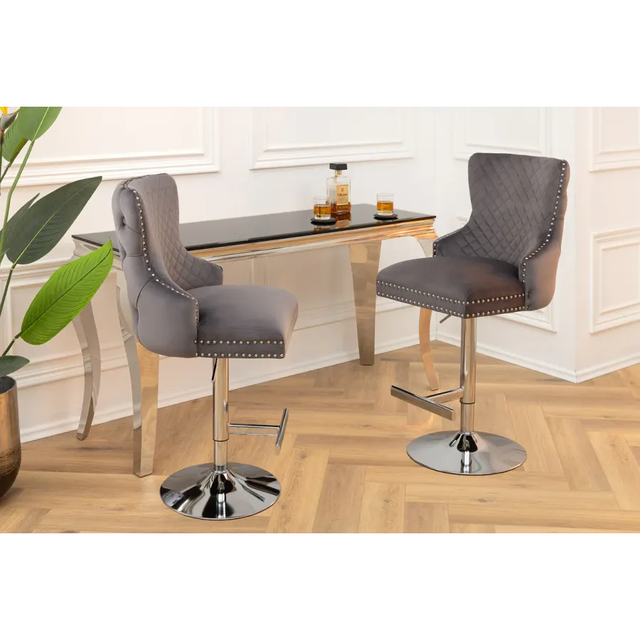 Invicta Krzesło barowe CASTLE z regulacją wysokości szary aksamit 51cm / 46150