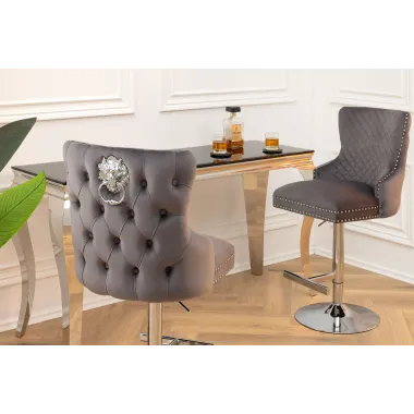 Invicta Krzesło barowe CASTLE z regulacją wysokości szary aksamit 51cm / 46150