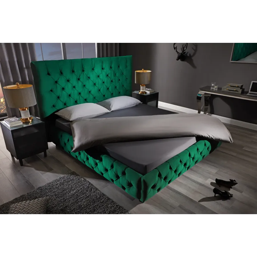 Invicta Łóżko PARIS szmaragdowo zielony aksamit 180x200cm / 41336
