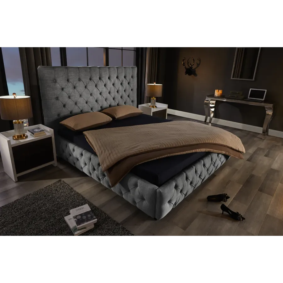 Invicta Łóżko PARIS naturalny szary len 180 x 200cm / 41327