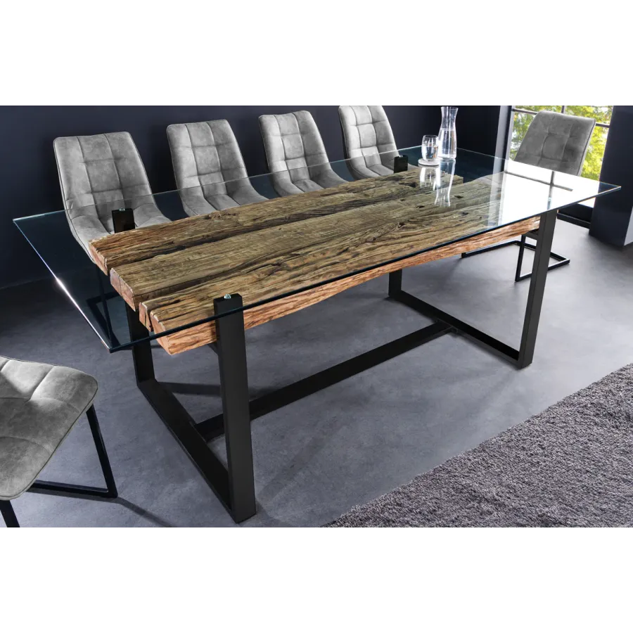 Invicta Stół do jadalni BARRACUDA teak ze szklanym blatem 220cm  / 43342