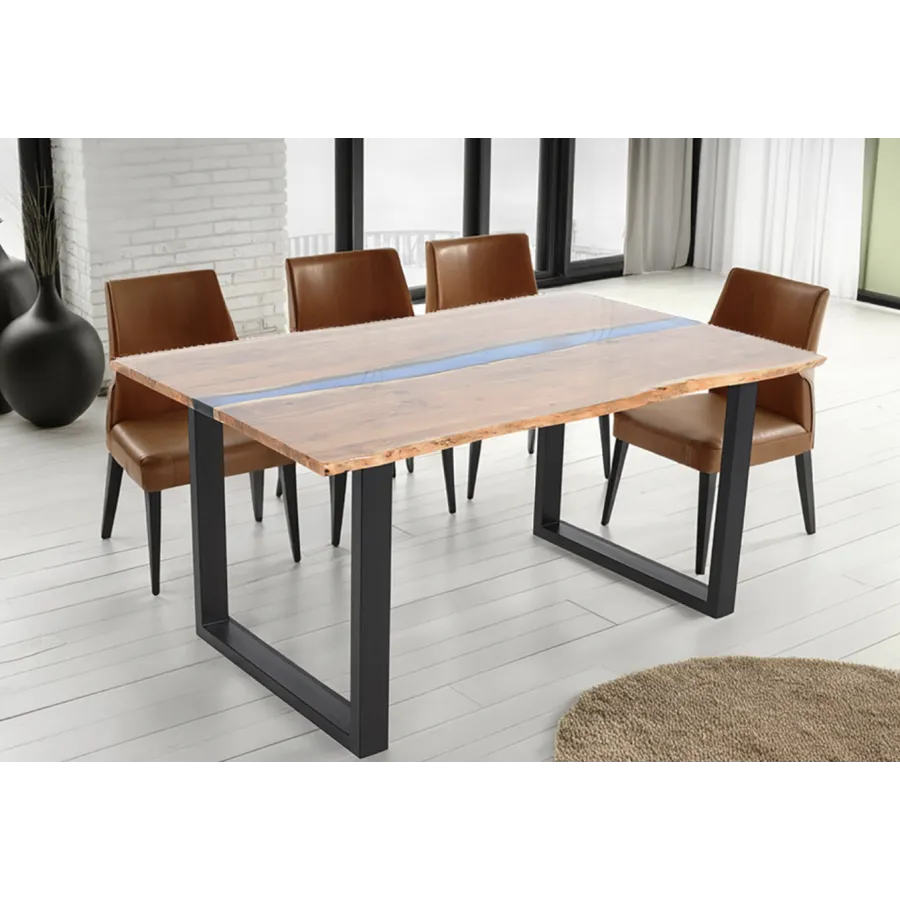 Invicta Stół do jadalni COAST akacja niebieski pasek epoksydowy 160cm / 45831