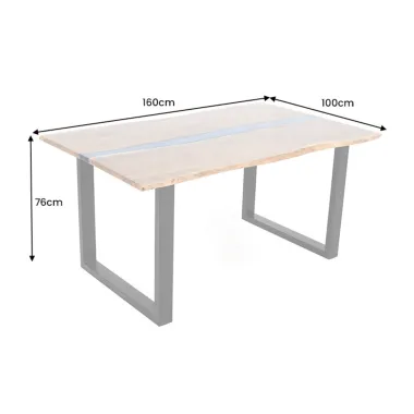 Invicta Stół do jadalni COAST akacja niebieski pasek epoksydowy 160cm / 45831