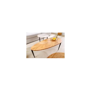 Invicta Stolik kawowy zestaw ADLON akacja biały marmur / 45187