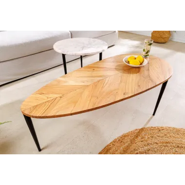 Invicta Stolik kawowy zestaw ADLON akacja biały marmur / 45187