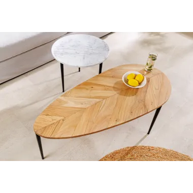 Invicta Stolik kawowy zestaw ADLON akacja biały marmur / 45187