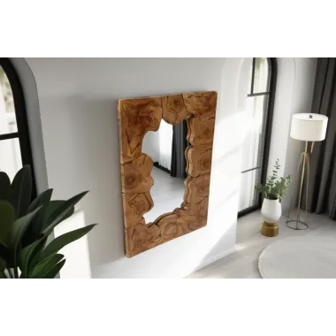 Invicta Lustro ścienne MOSAIK drewno teakowe 90 x 60cm / 44711