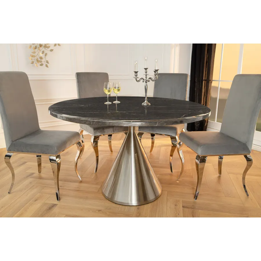 Invicta Stół okrągły ELEGANCIA czarny blat optyka marmuru Ø 130cm / 45899