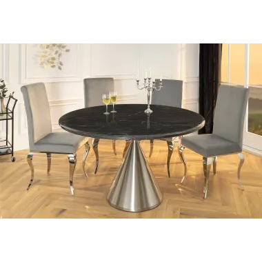 Invicta Stół okrągły ELEGANCIA czarny blat optyka marmuru Ø 130cm / 45899