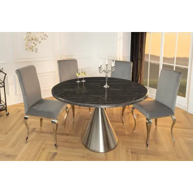 Invicta Stół okrągły ELEGANCIA czarny blat optyka marmuru Ø 130cm / 45899