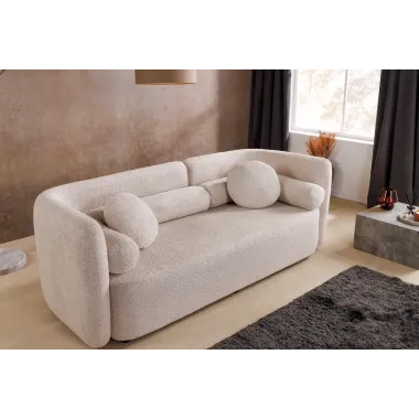 Invicta Sofa tapicerowana ART DECO 3 osobowa beżowe bouclé 200cm / 44509