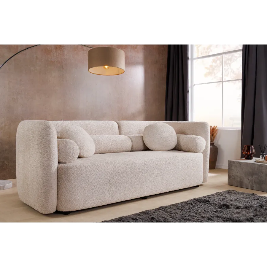 Invicta Sofa tapicerowana ART DECO 3 osobowa beżowe bouclé 200cm / 44509