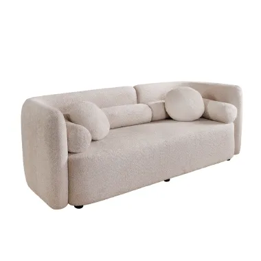 Invicta Sofa tapicerowana ART DECO 3 osobowa beżowe bouclé 200cm / 44509