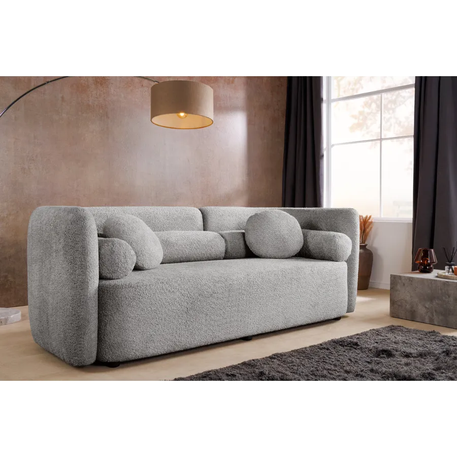 Invicta Sofa tapicerowana ART DECO 3 osobowa szare bouclé 200cm / 44508