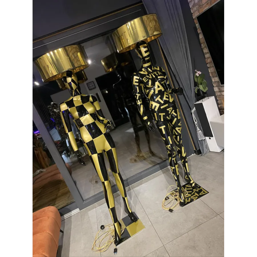 Lampa podłogowa LADY GOLD & BLACK logo z abażurem 180cm