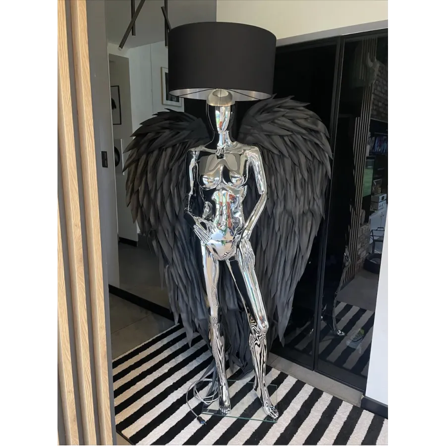 Lampa podłogowa LADY ANGEL SILVER & BLACK z abażurem 180cm