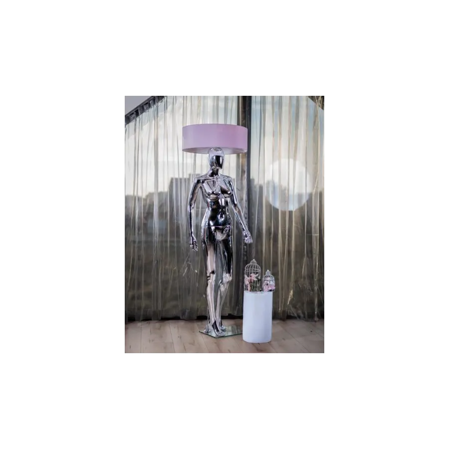 Lampa podłogowa LADY WOMAN SILVER & PINK z abażurem 180cm