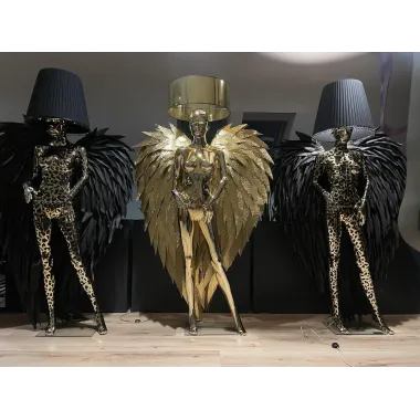 Lampa podłogowa LADY ANGEL GOLD & PINK z abażurem 180cm