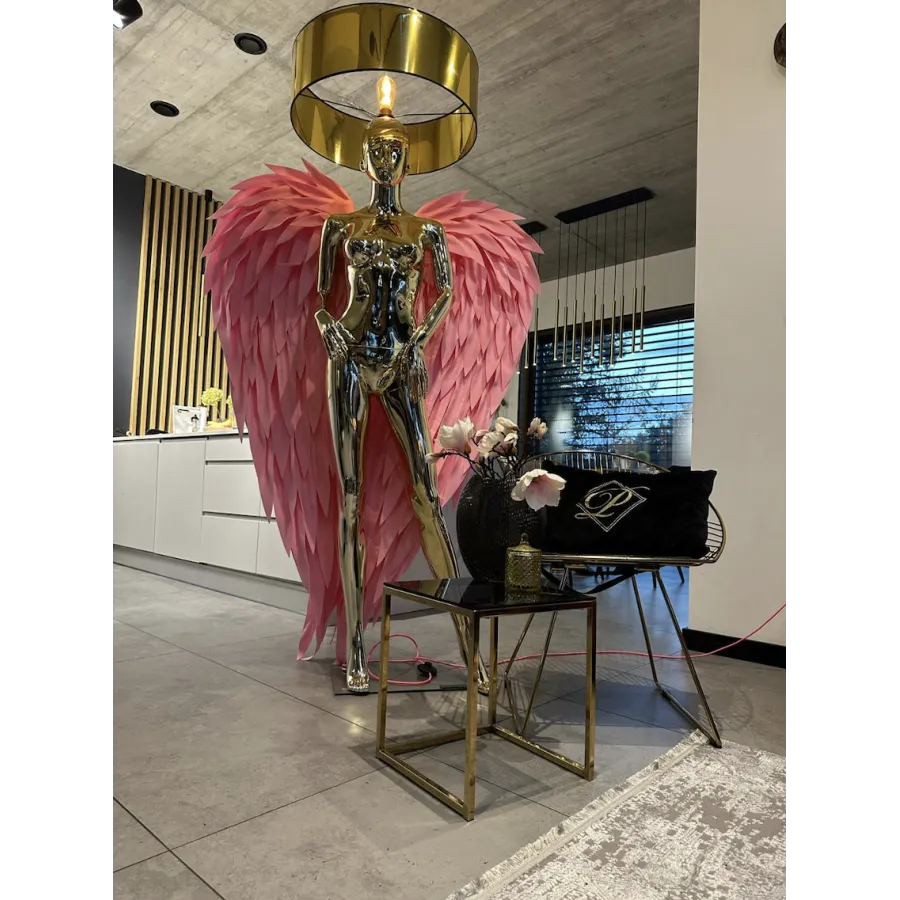 Lampa podłogowa LADY ANGEL GOLD & PINK z abażurem 180cm