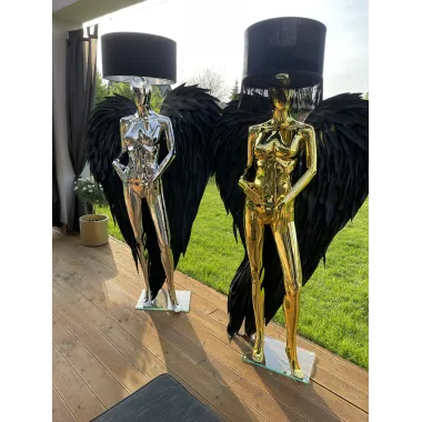 Lampa podłogowa LADY ANGEL SILVER & BLACK z abażurem 180cm