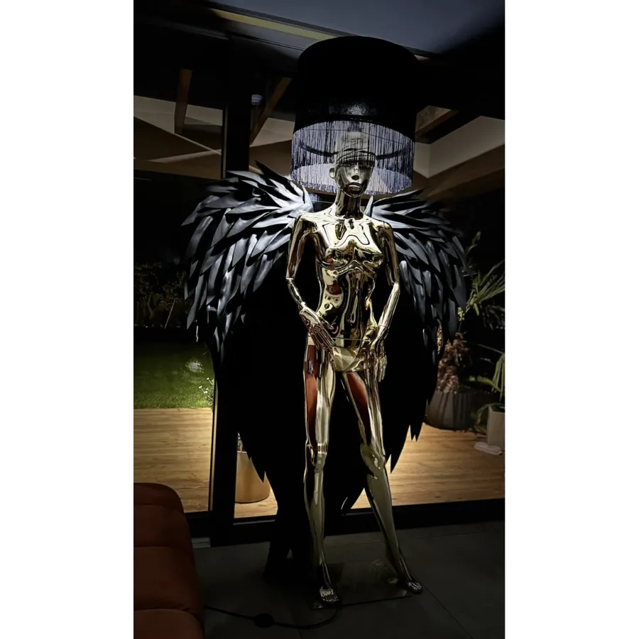 Lampa podłogowa LADY ANGEL SILVER & BLACK z abażurem 180cm