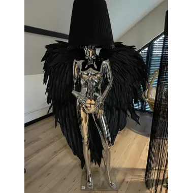 Lampa podłogowa LADY SEXI ANGEL GOLD & BLACK z abażurem 180cm