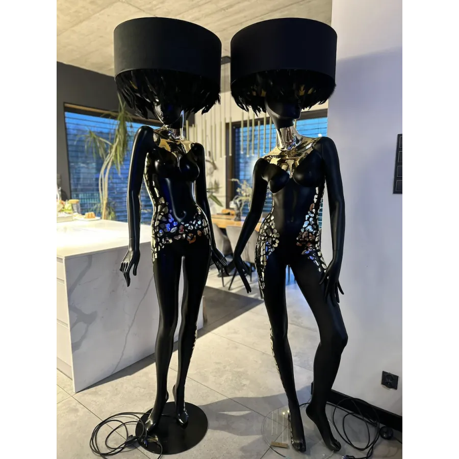 Lampa podłogowa LADY BIKINI BLACK & SILVER z abażurem 180cm