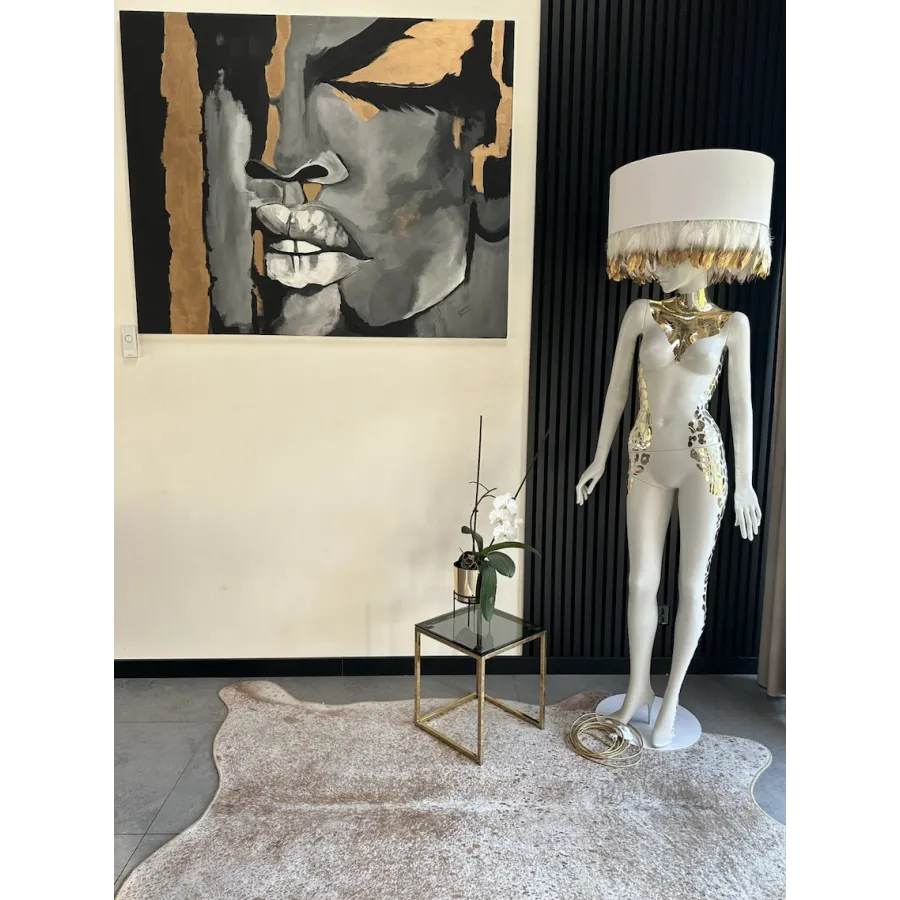 Lampa podłogowa LADY BIKINI WHITE & GOLD z abażurem 180cm