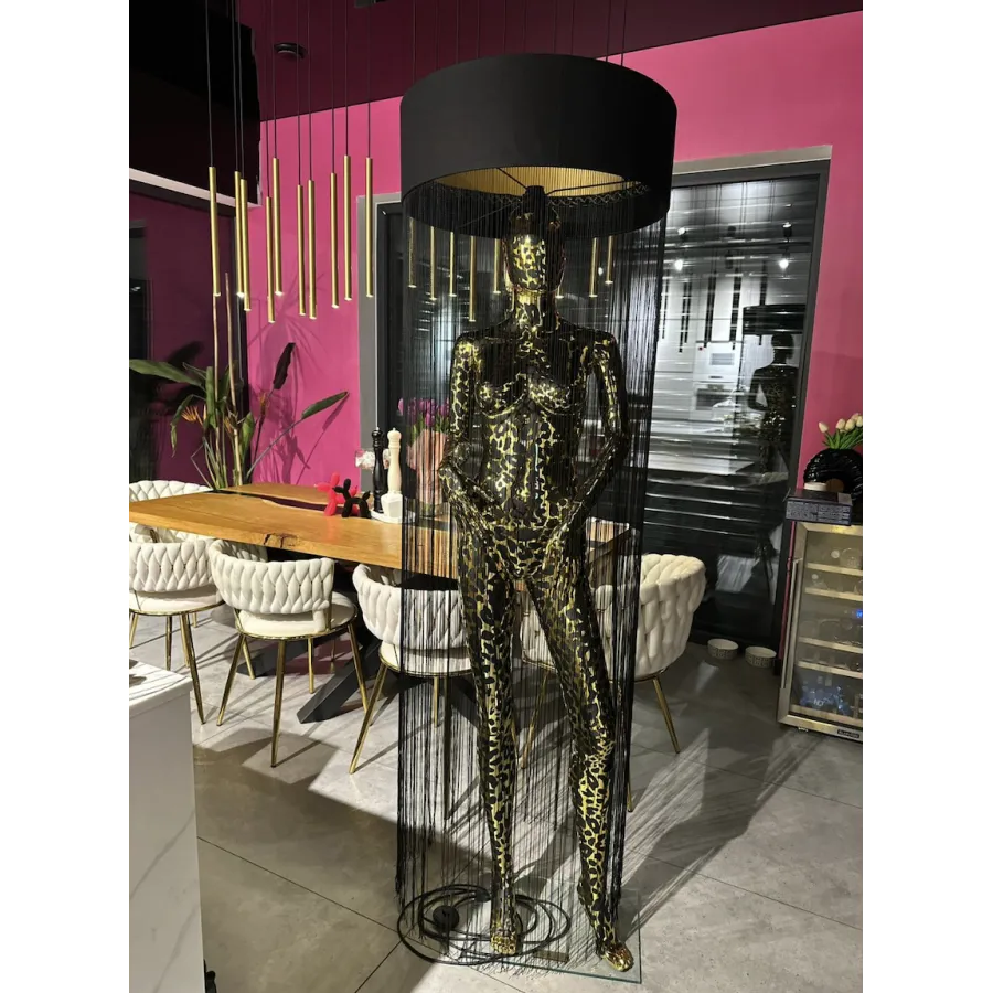 Lampa podłogowa LADY PHANTER GOLD &BLACK z abażurem 180cm